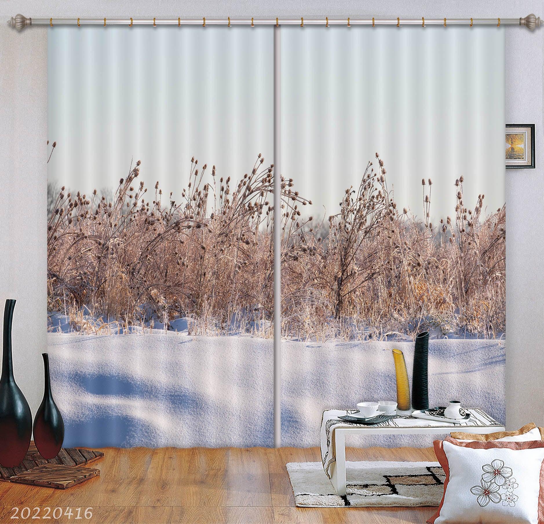 3D Snow Field Grass Plant Curtains and Drapes GD 4578- Jess Art Decoration