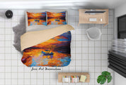 3D Sky Lake Boat Orange Oil Painting Quilt Cover Set Bedding Set Duvet Cover Pillowcases A056 LQH- Jess Art Decoration