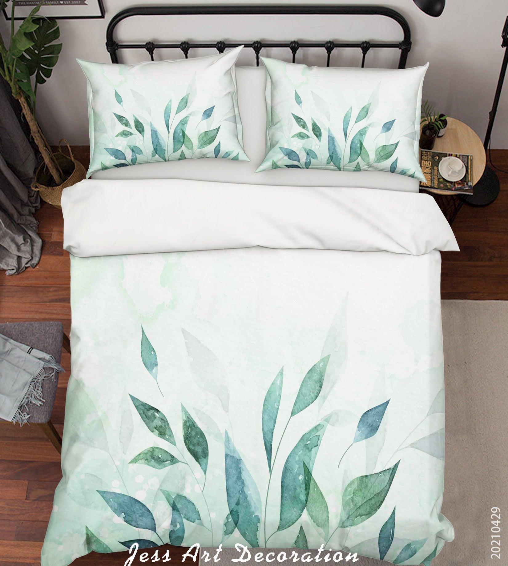 3D Watercolor Green Leaf Quilt Cover Set Bedding Set Duvet Cover Pillowcases 19- Jess Art Decoration