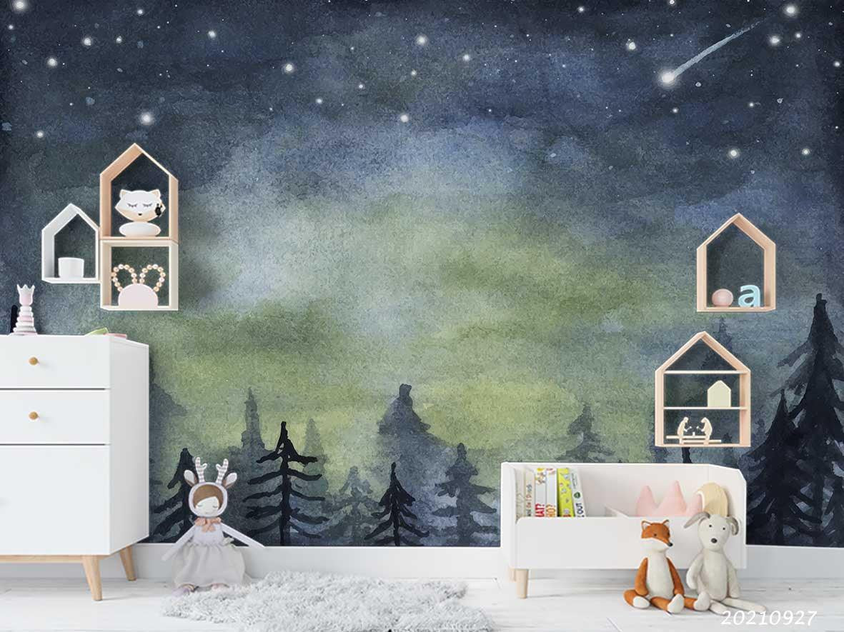 3D Starry Sky Meteor Forest Landscape Wall Mural Wallpaper LQH 159- Jess Art Decoration