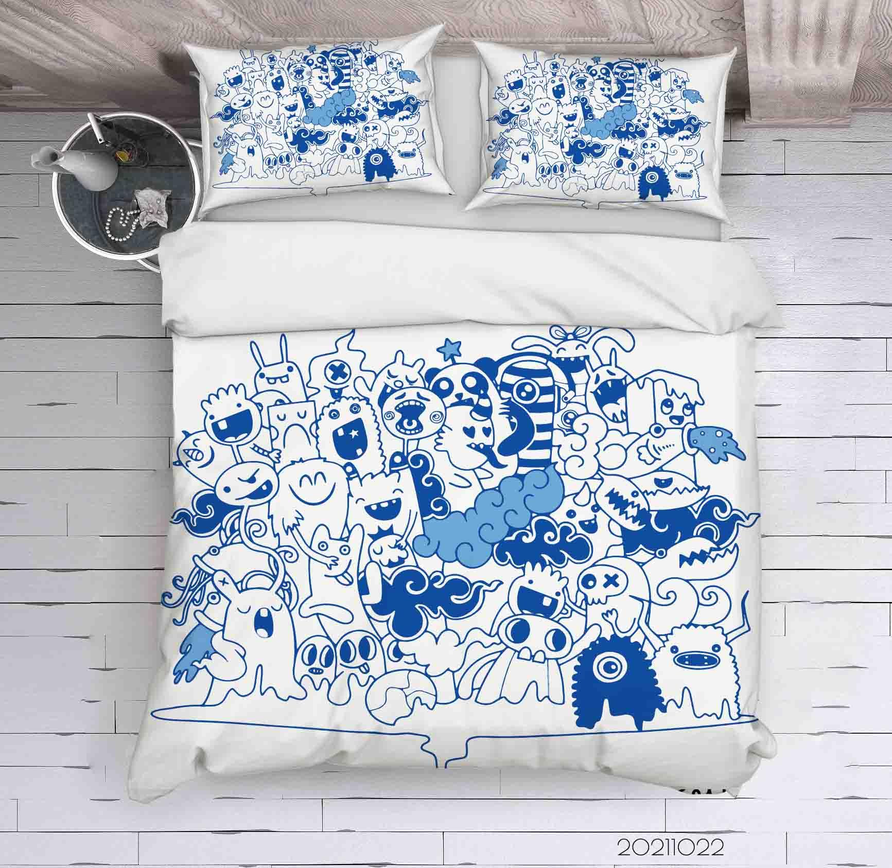 3D Abstract Blue Monster Graffiti Quilt Cover Set Bedding Set Duvet Cover Pillowcases 48- Jess Art Decoration