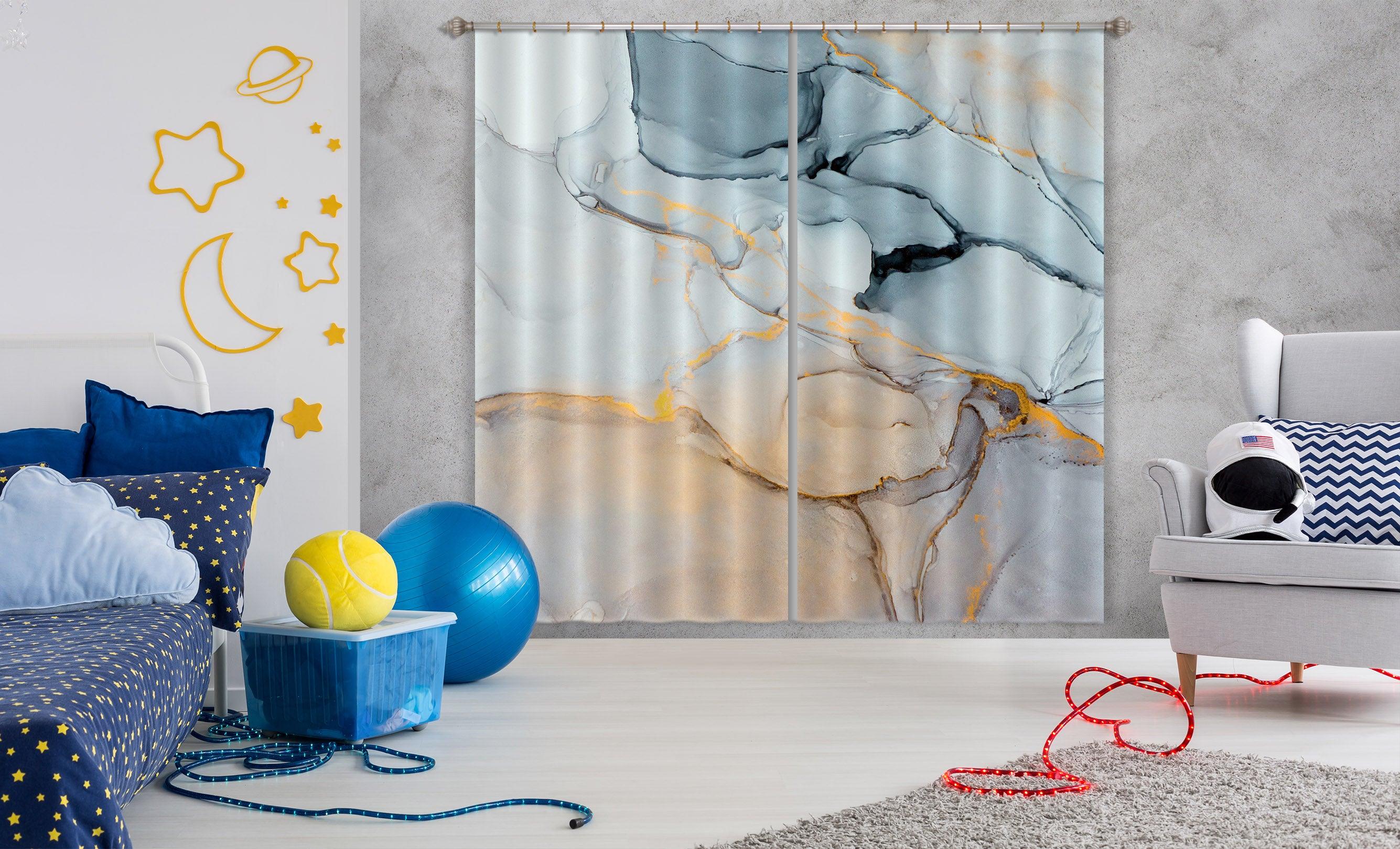 3D Abstract Blue Marble Texture Curtains and Drapes A78- Jess Art Decoration