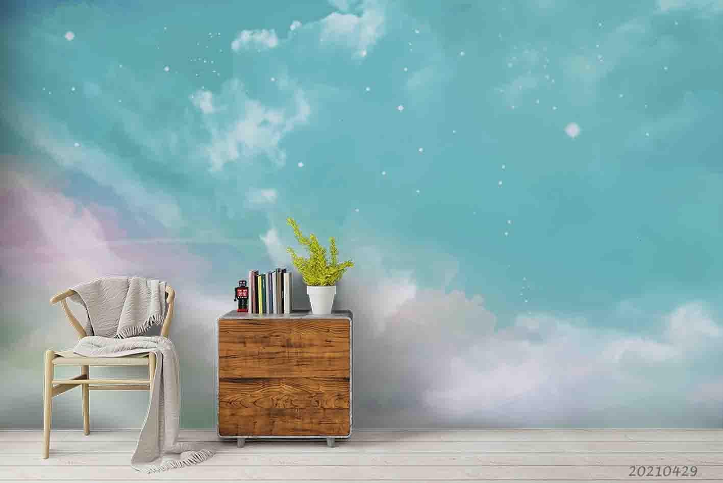 3D Watercolor Green Sky Cloud Wall Mural Wallpaper LQH 71- Jess Art Decoration