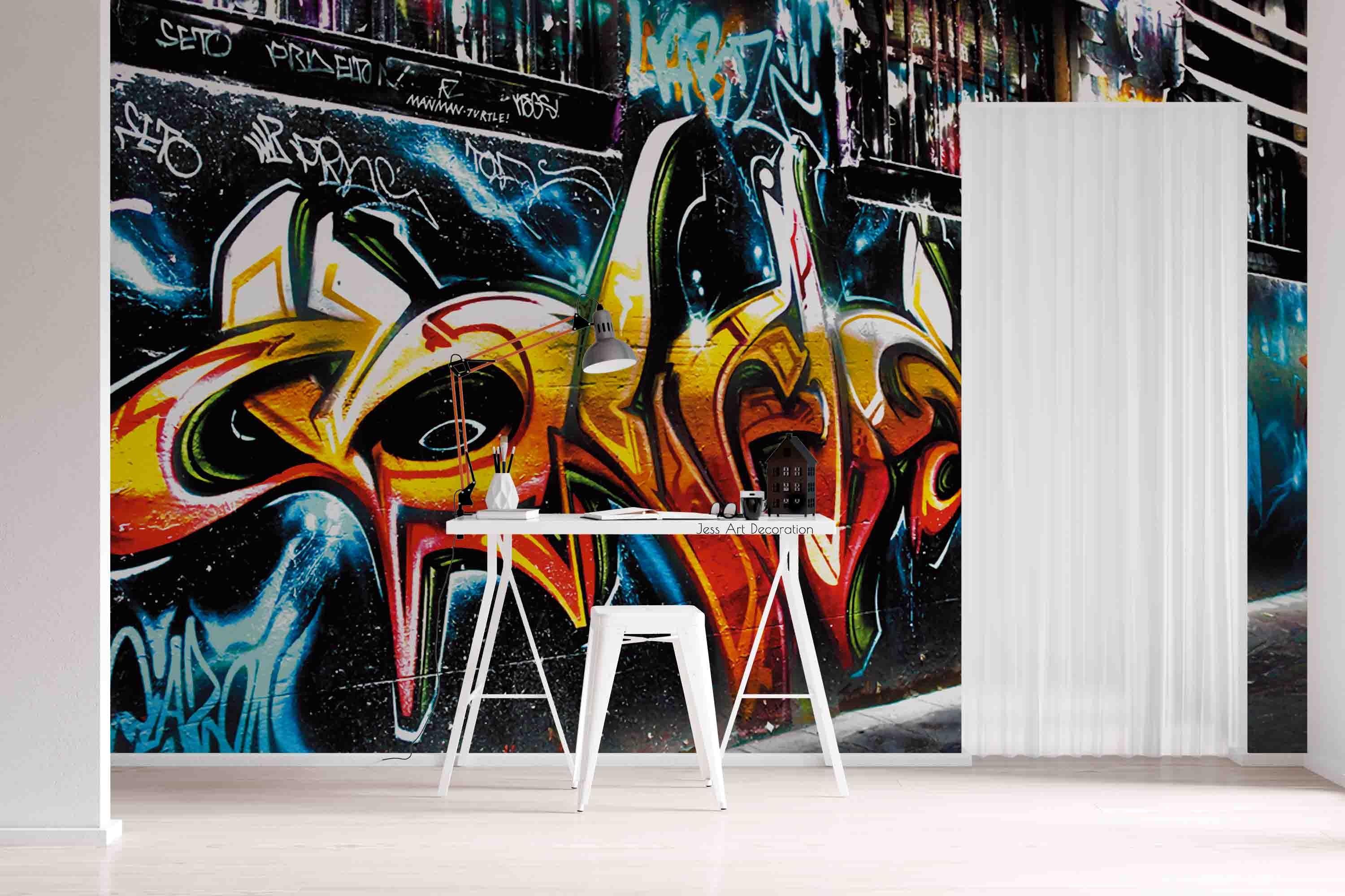 Graffiti Orangutan Alphabet Wallpaper typography graffiti wall mural for teen room or studio - view 3