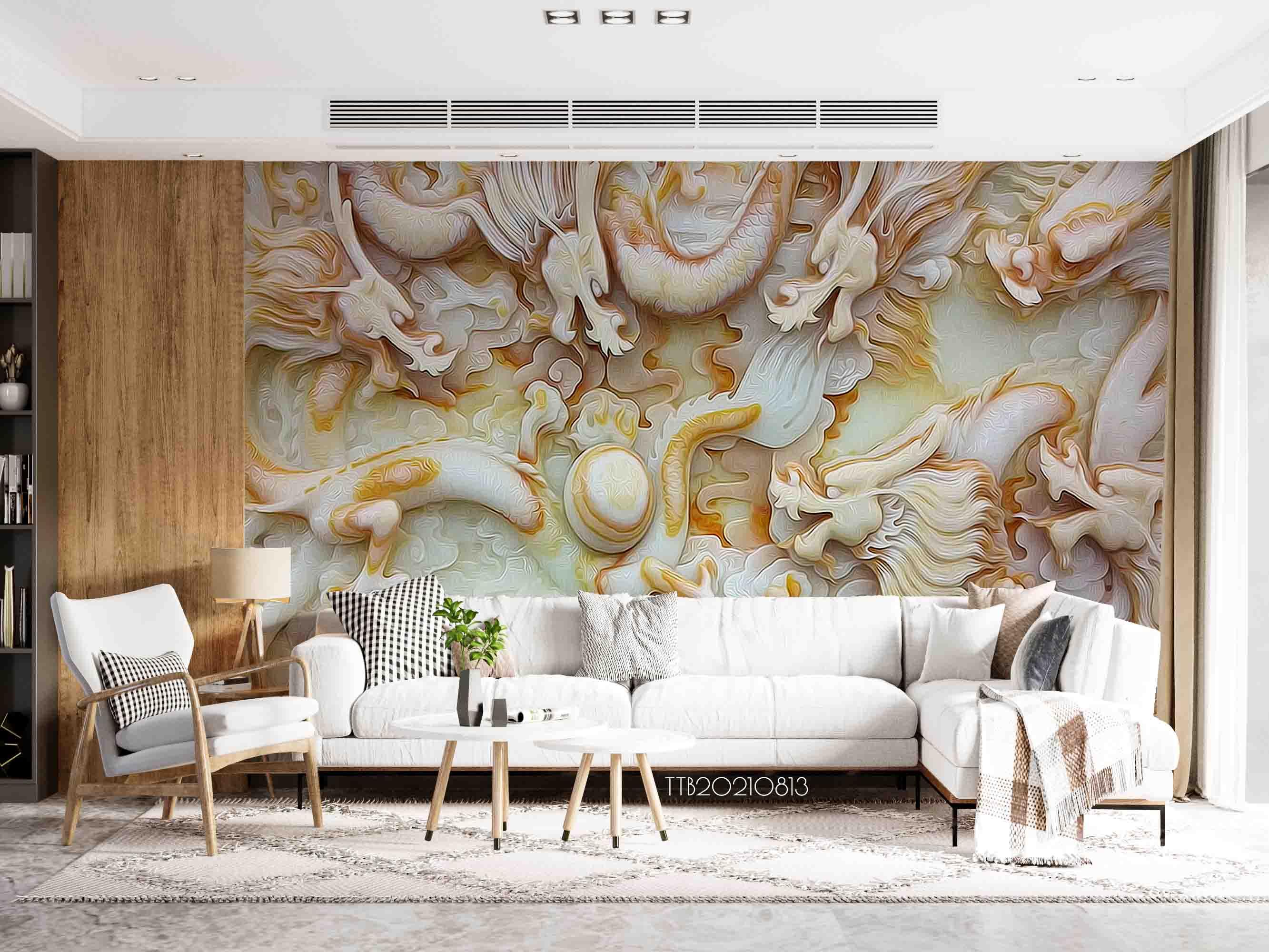 3D Stereo Relief Dragon Pearl Wall Mural Wallpaper SWW5087- Jess Art Decoration
