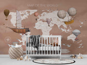 3D World Map Hot Air Balloon Wall Mural Wallpaper LQH 74- Jess Art Decoration