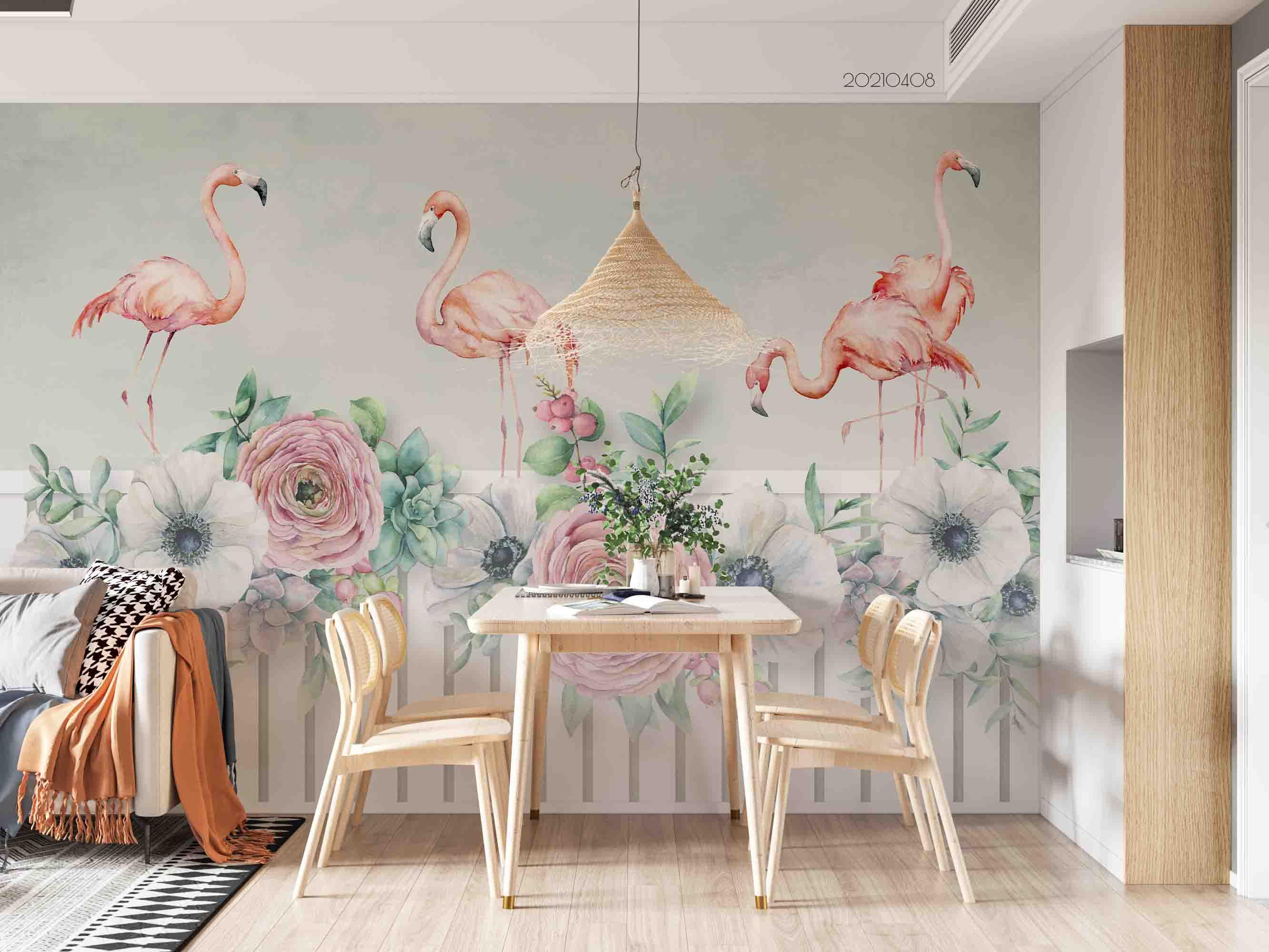 3D Tropical Flamingo Plant Floral Wall Mural Wallpaper GD 3874- Jess Art Decoration