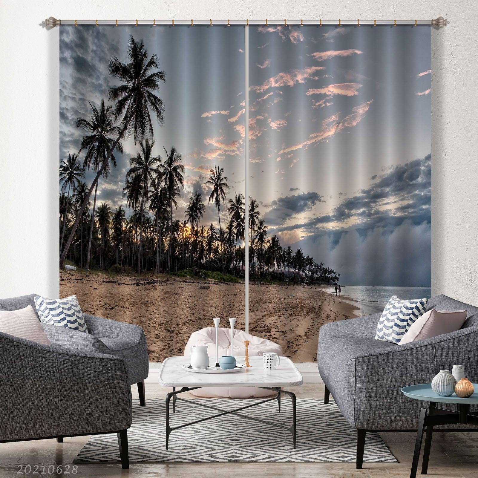 3D Sky Beach Coconut Tree Nature Landscape Curtains and Drapes LQH 36- Jess Art Decoration