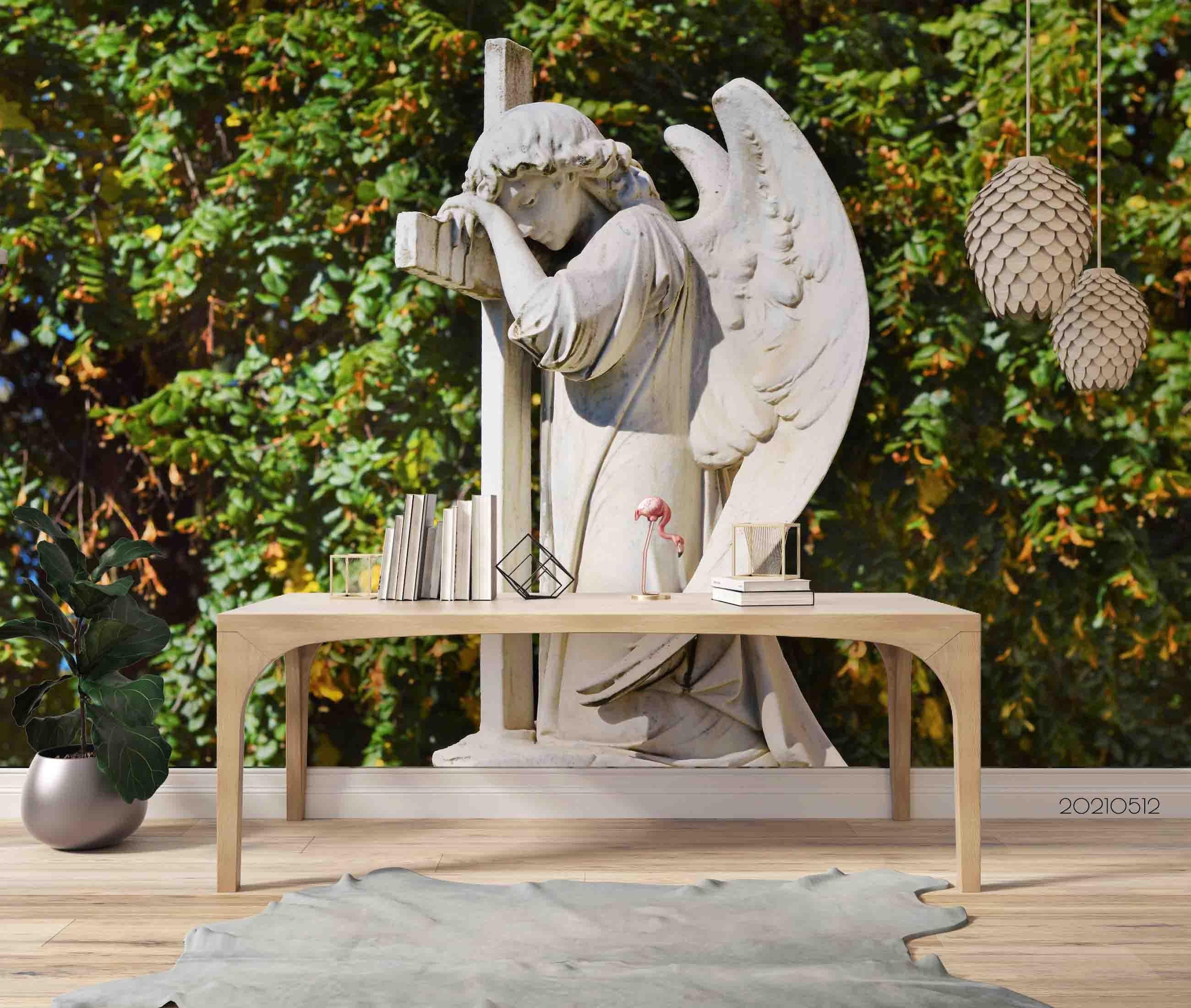 3D Angel Sculpture Wall Mural Wallpaper LQH 138- Jess Art Decoration