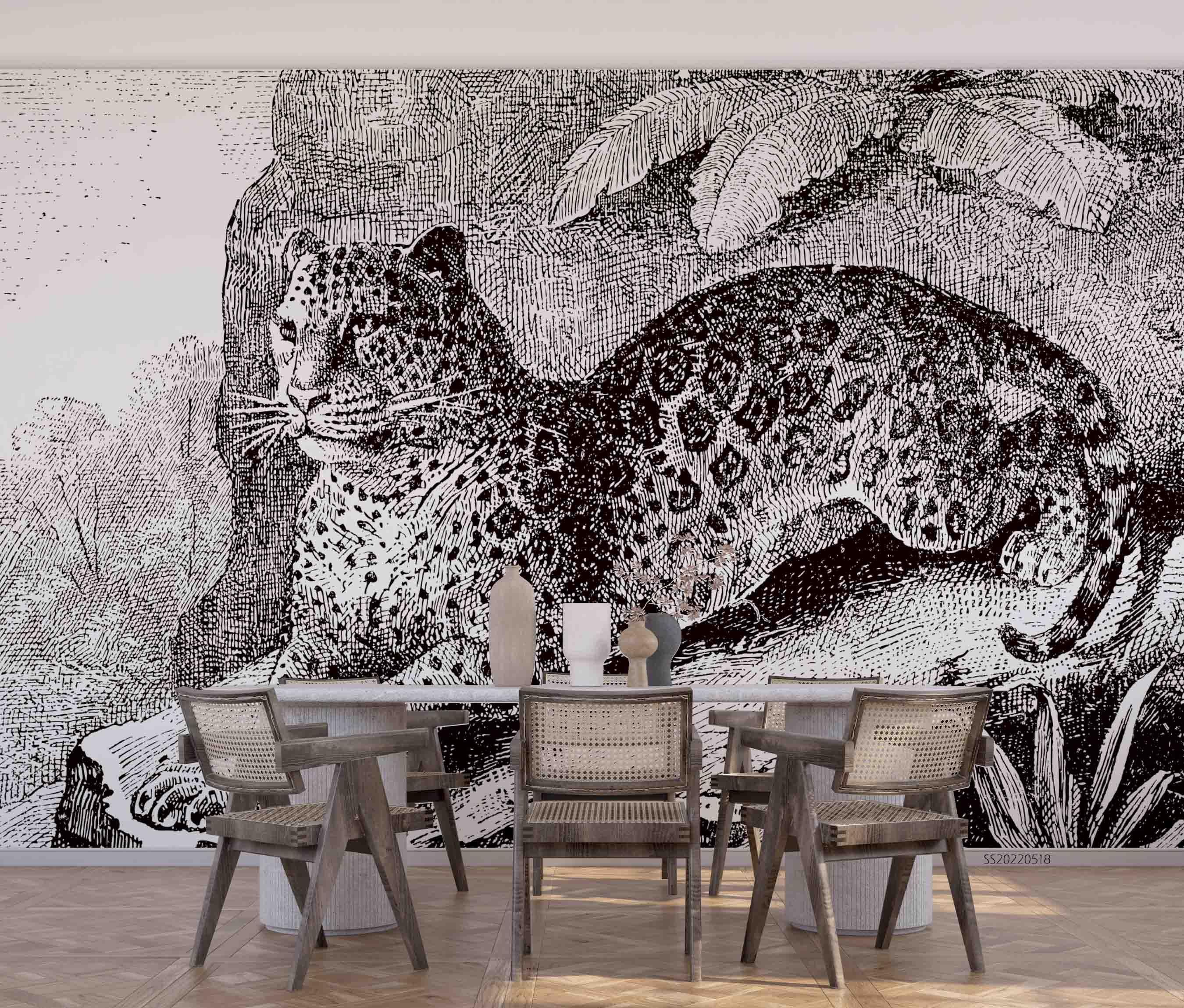 3D Sketch Leopard Rock Wall Mural Wallpaper SWW 53- Jess Art Decoration