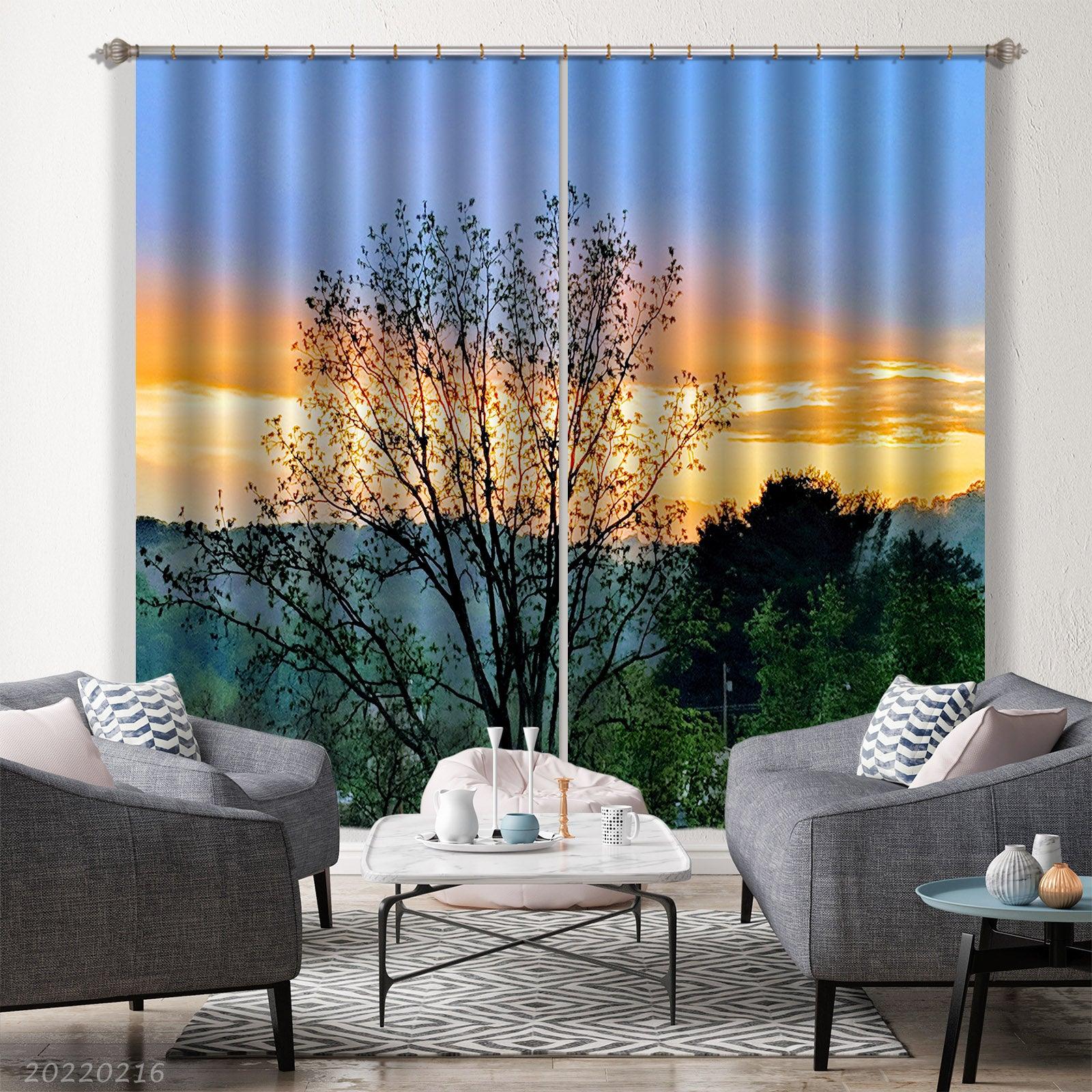 3D Mountain Woods Golden Sky Curtains and Drapes GD 2176- Jess Art Decoration
