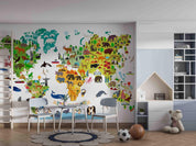 3D World Map Animal Building Wall Mural Wallpaper GD 4720- Jess Art Decoration