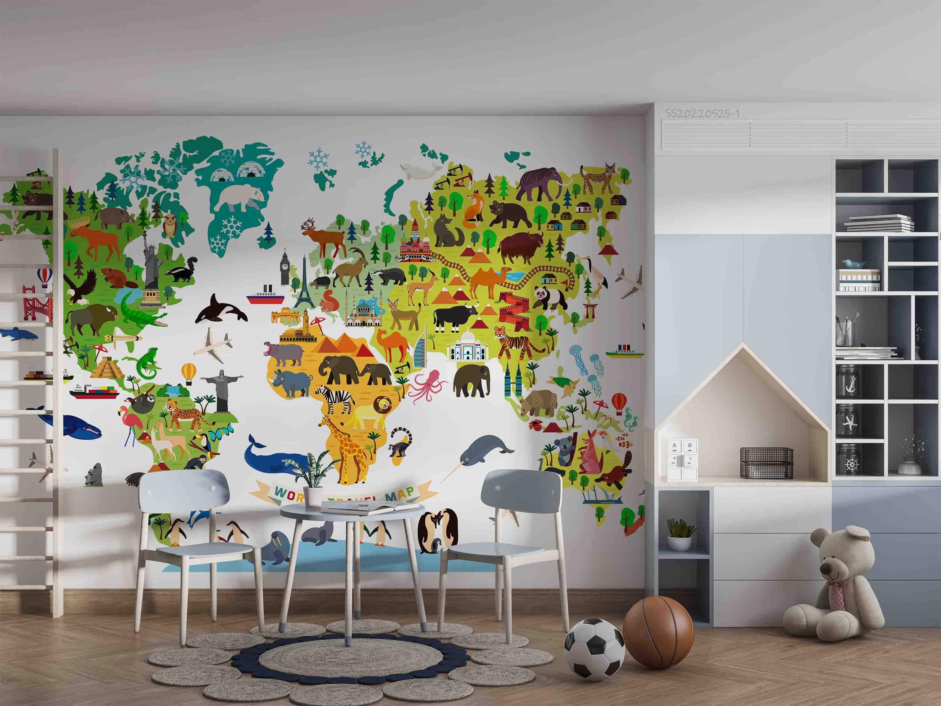 3D World Map Animal Building Wall Mural Wallpaper GD 4720- Jess Art Decoration