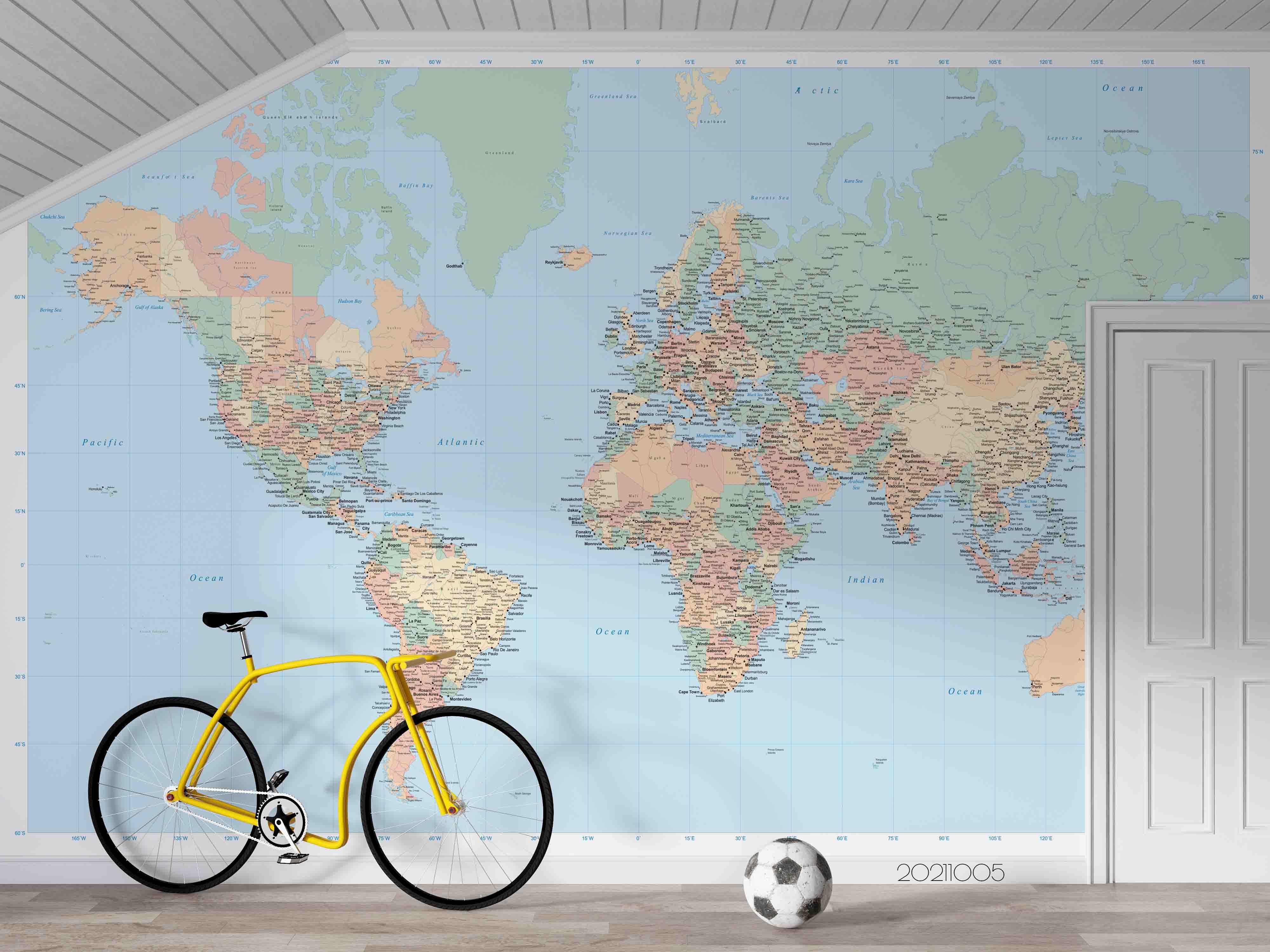 3D Blue World Map Wall Mural Wallpaper LQH 614- Jess Art Decoration