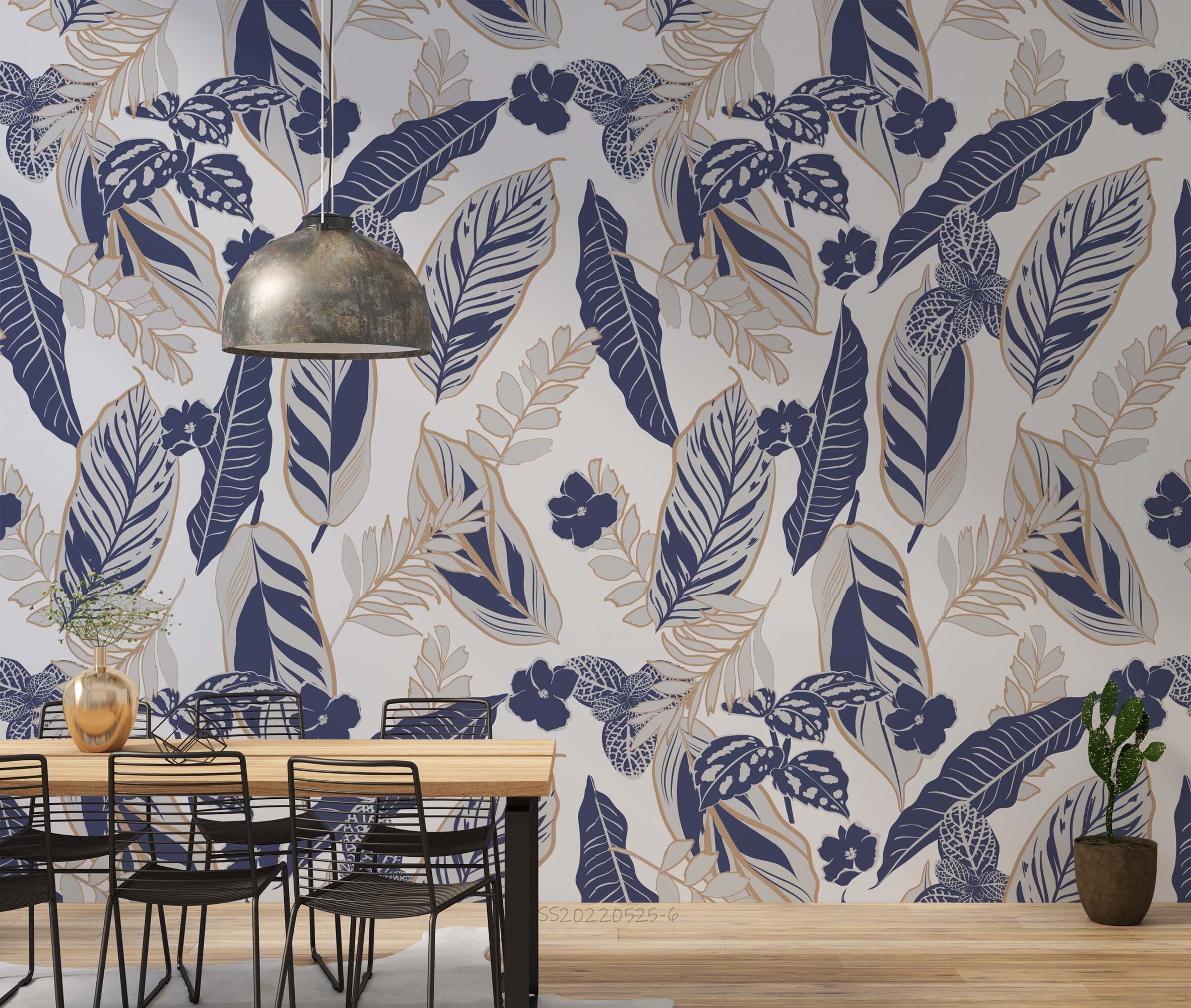 3D Abstract Vintage Blue Leaf Pattern Wall Mural Wallpaper GD 1245- Jess Art Decoration
