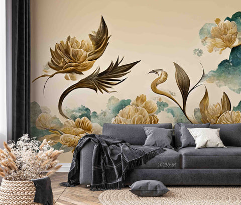 3D Vintage Luxury Gold Floral Wall Mural Wallpaper GD 1905- Jess Art Decoration