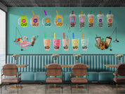 3D Green Background Bubble Tea Pearl Tea Milk Tea Shop Wall Mural Wallpaper JN 20- Jess Art Decoration