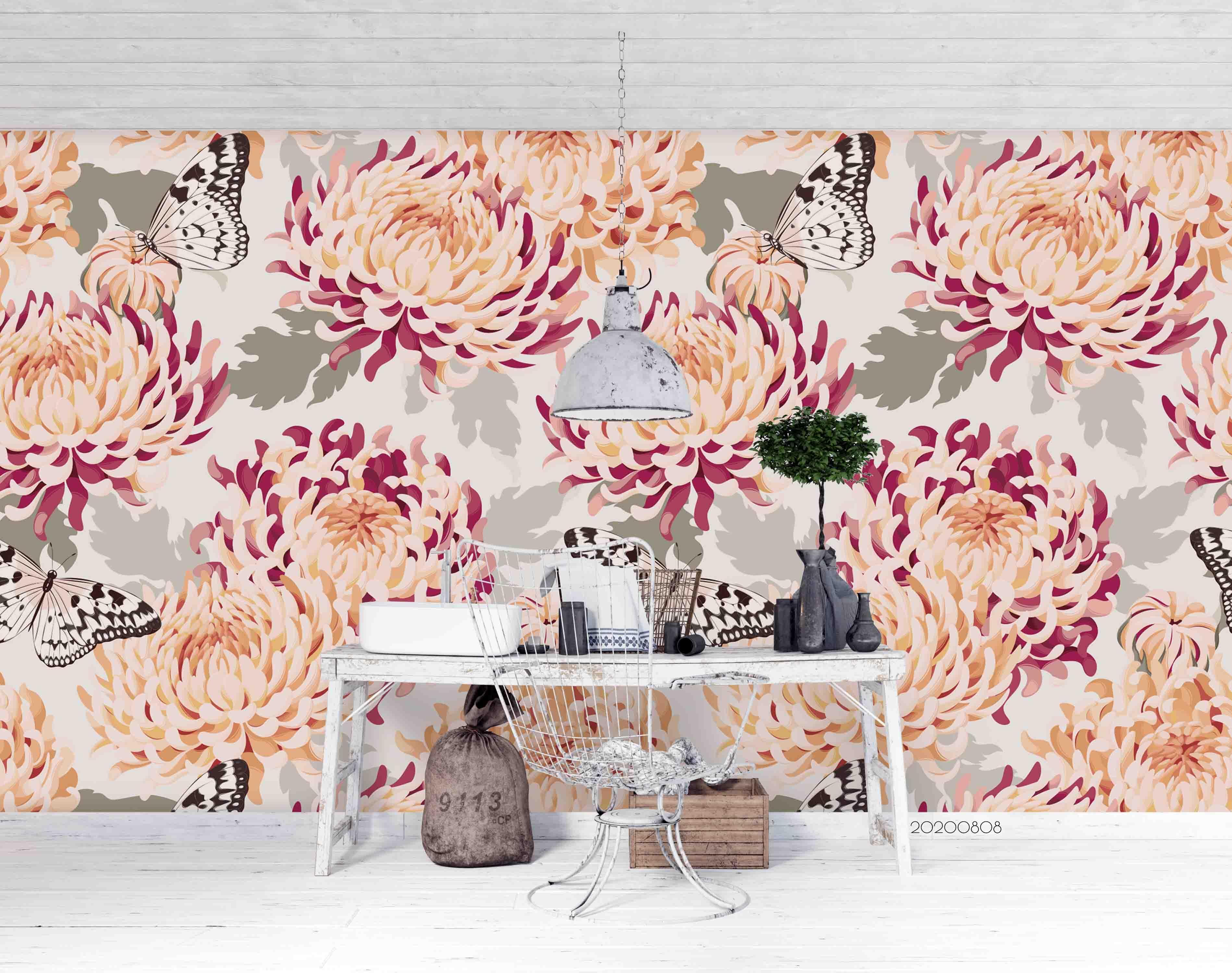 3D Floral Illustration Buttefly Wall Mural Wallpaper LXL 674- Jess Art Decoration