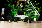 3D Double Swords Anime Boy green sword anime boy mural wall mural wallpaper for teen room - view 3