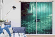 3D Waterfall Pond Water Boat Green Landscape Curtains and Drapes LLL 521- Jess Art Decoration