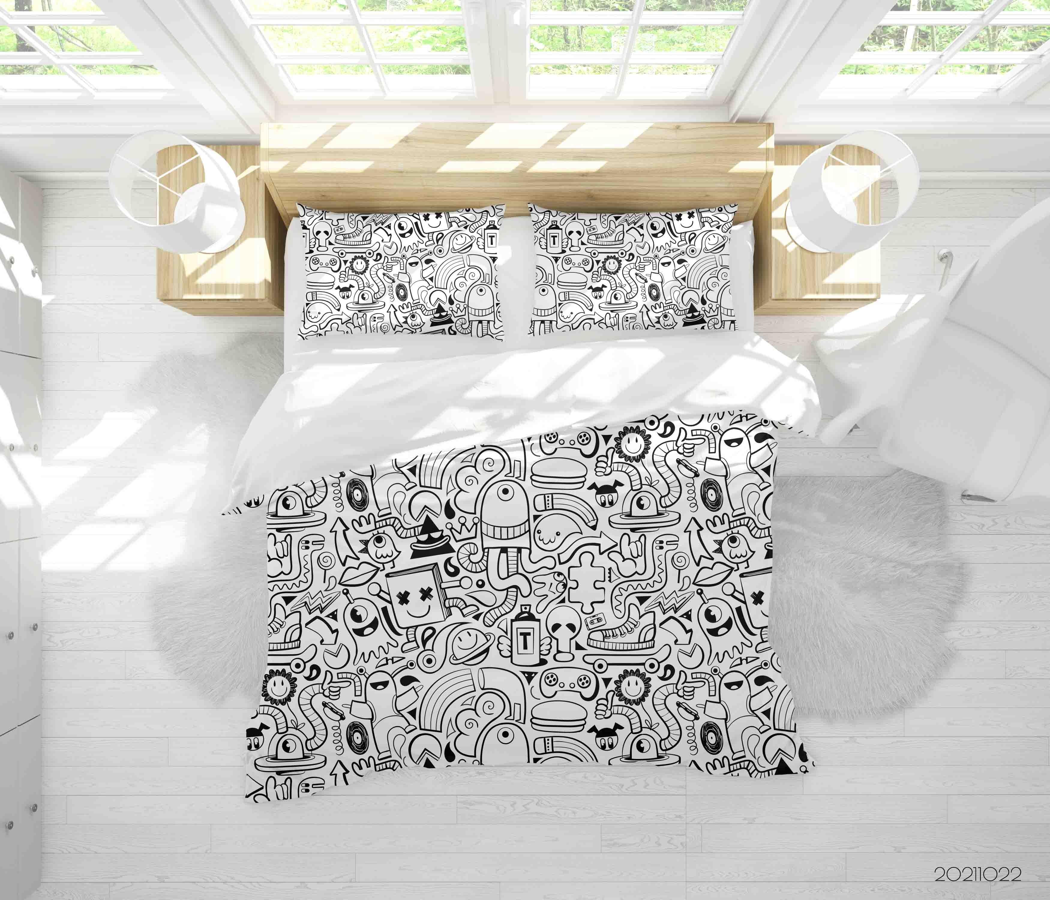3D Abstract Monster Graffiti Quilt Cover Set Bedding Set Duvet Cover Pillowcases 53- Jess Art Decoration