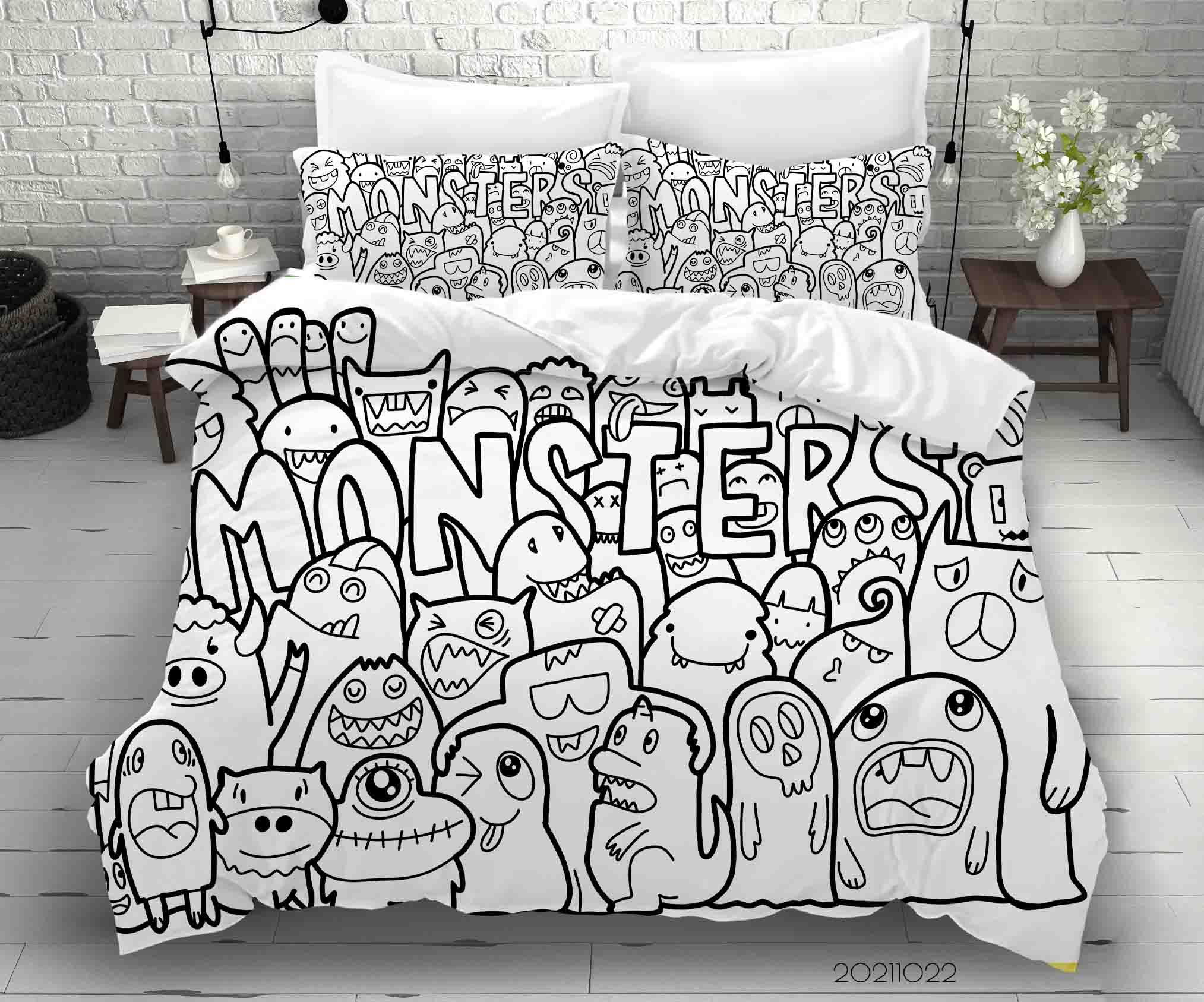 3D Abstract Ghost Doodle Quilt Cover Set Bedding Set Duvet Cover Pillowcases 68- Jess Art Decoration