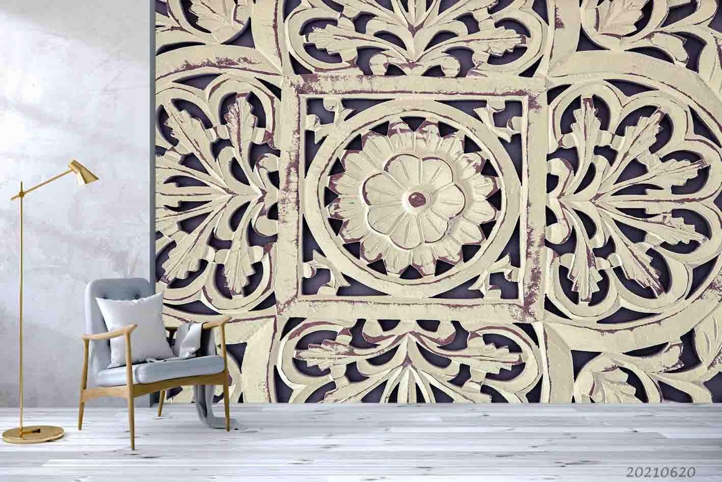 3D Plaster Carving Floral Wall Mural Wallpaper LQH 27- Jess Art Decoration