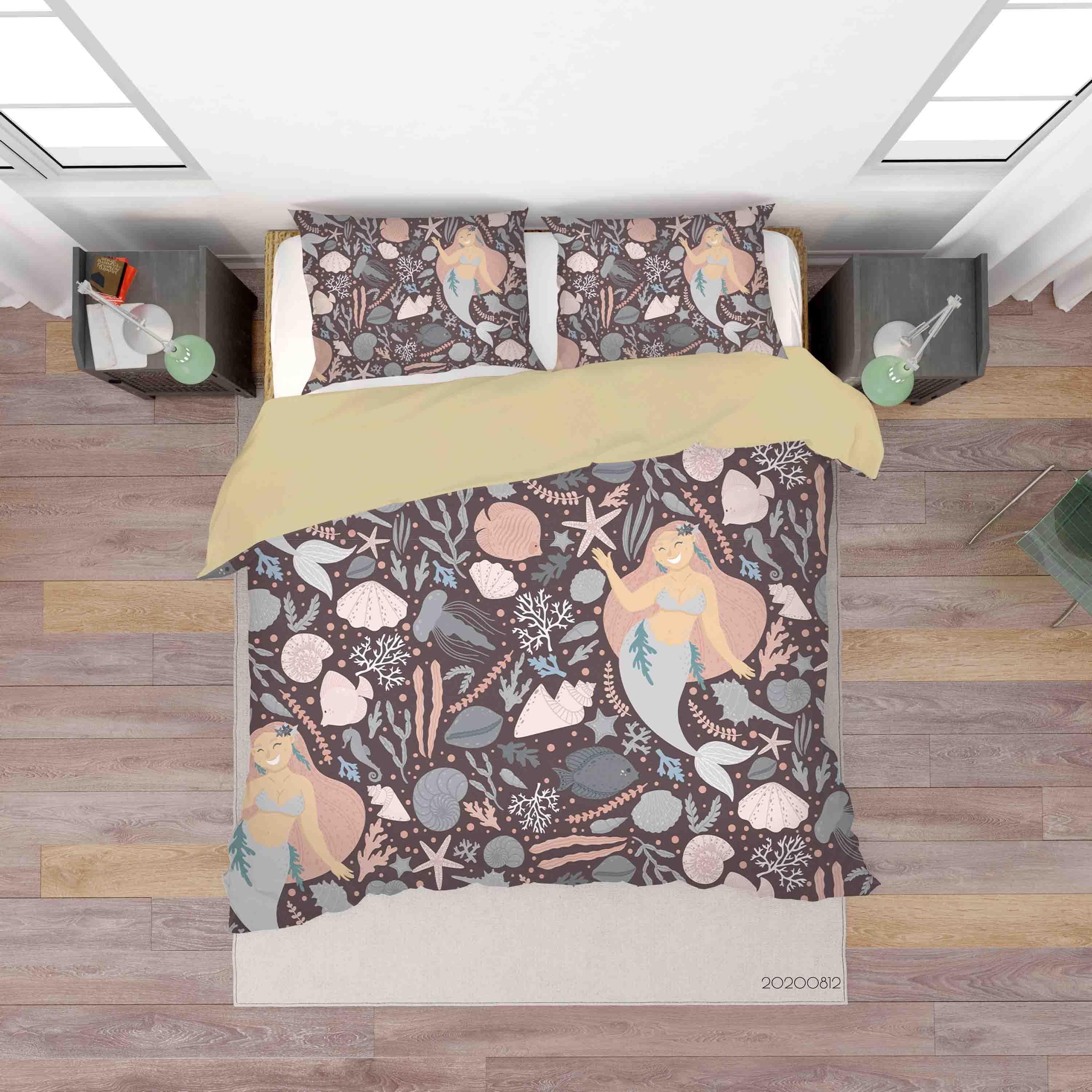 3D Ocean Conch Shell Mermaid Quilt Cover Set Bedding Set Duvet Cover Pillowcases LXL- Jess Art Decoration
