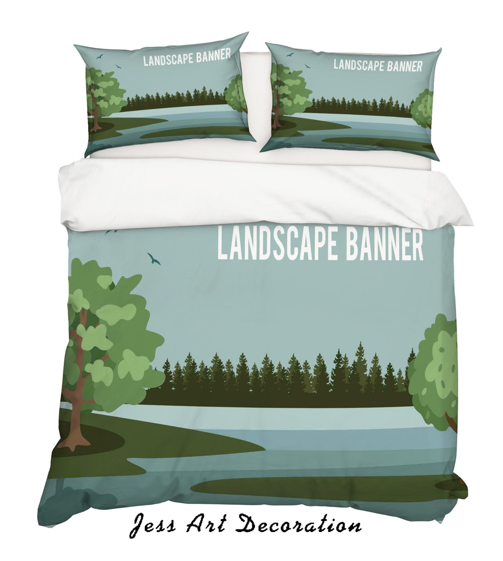 3D Cartoon Forest Green Plant White Quilt Cover Set Bedding Set Pillowcases 11- Jess Art Decoration