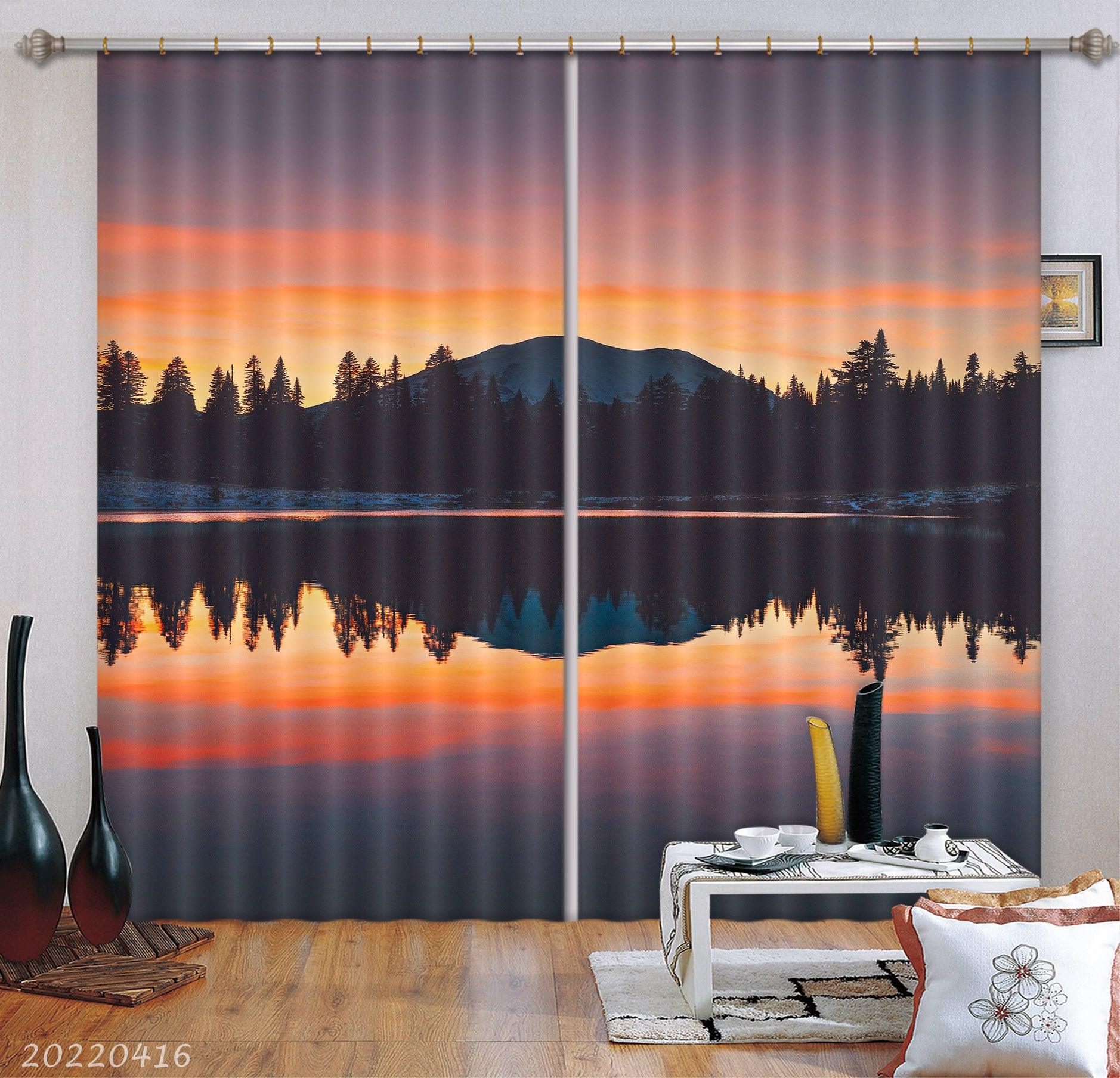 3D Landscape Mountain Tree Lake Reflection Sunset Curtains and Drapes GD 4493- Jess Art Decoration