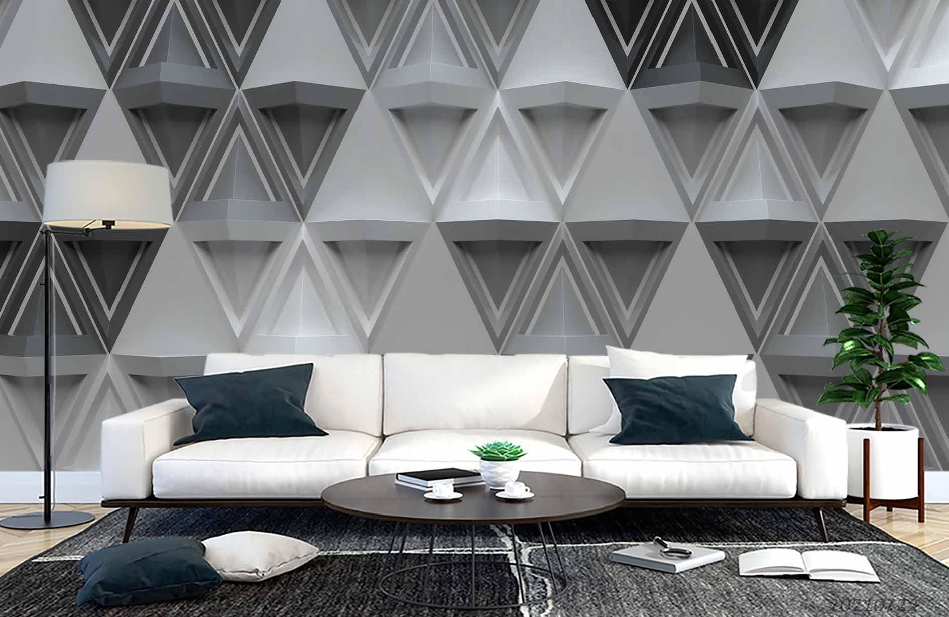 3D Grey Geometric Triangle Wall Mural Wallpaper LQH 320- Jess Art Decoration