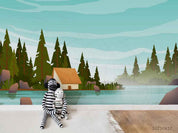 3D Cartoon Sky Forest Lake Wall Mural Wallpaper LQH 41- Jess Art Decoration