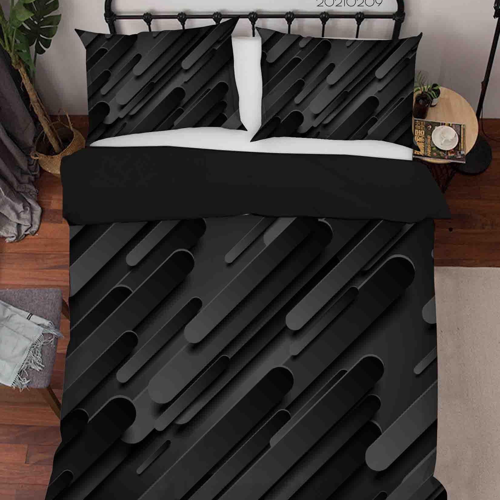 3D Abstract Black Geometry Quilt Cover Set Bedding Set Duvet Cover Pillowcases 24- Jess Art Decoration