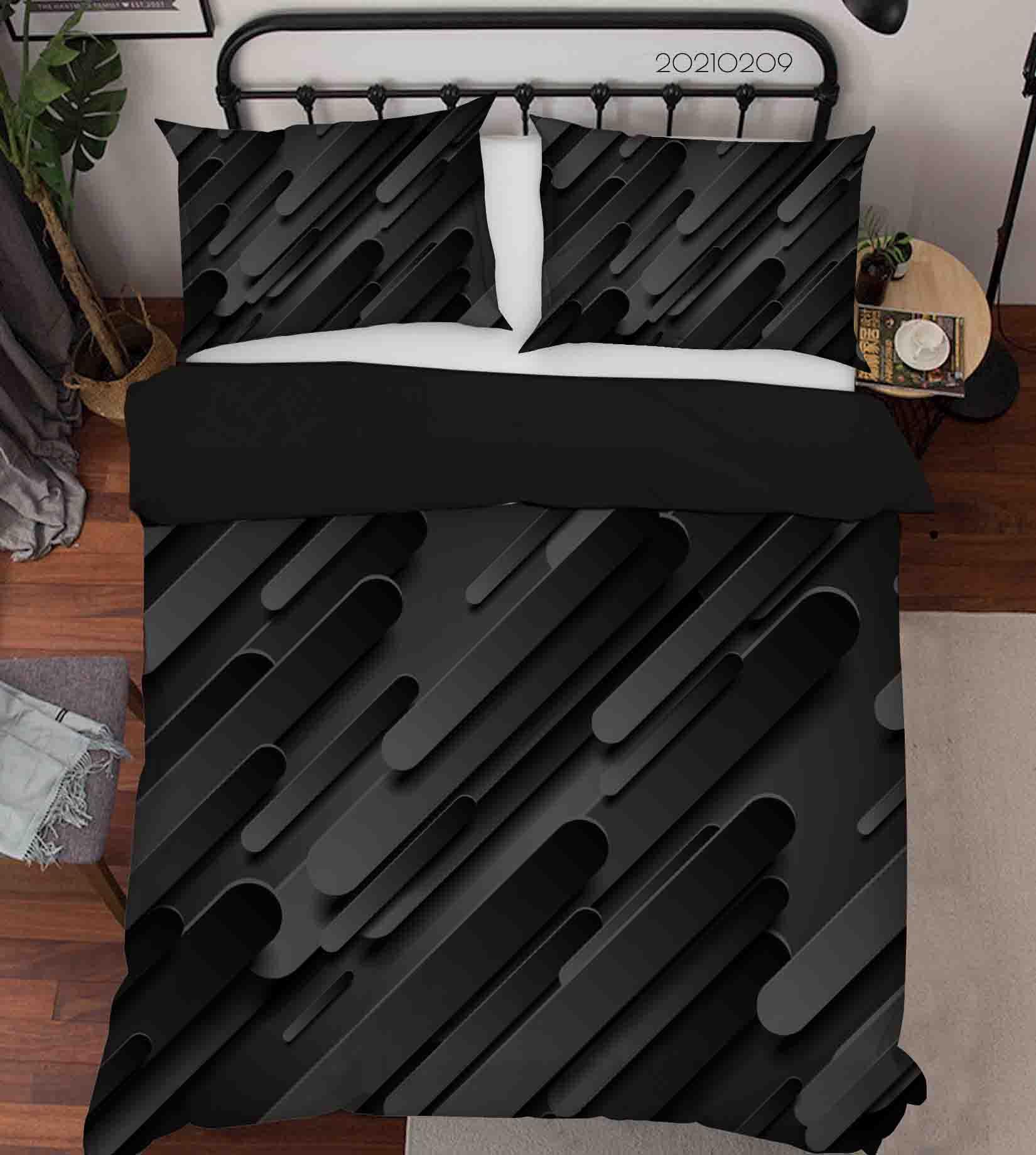3D Abstract Black Geometry Quilt Cover Set Bedding Set Duvet Cover Pillowcases 24- Jess Art Decoration