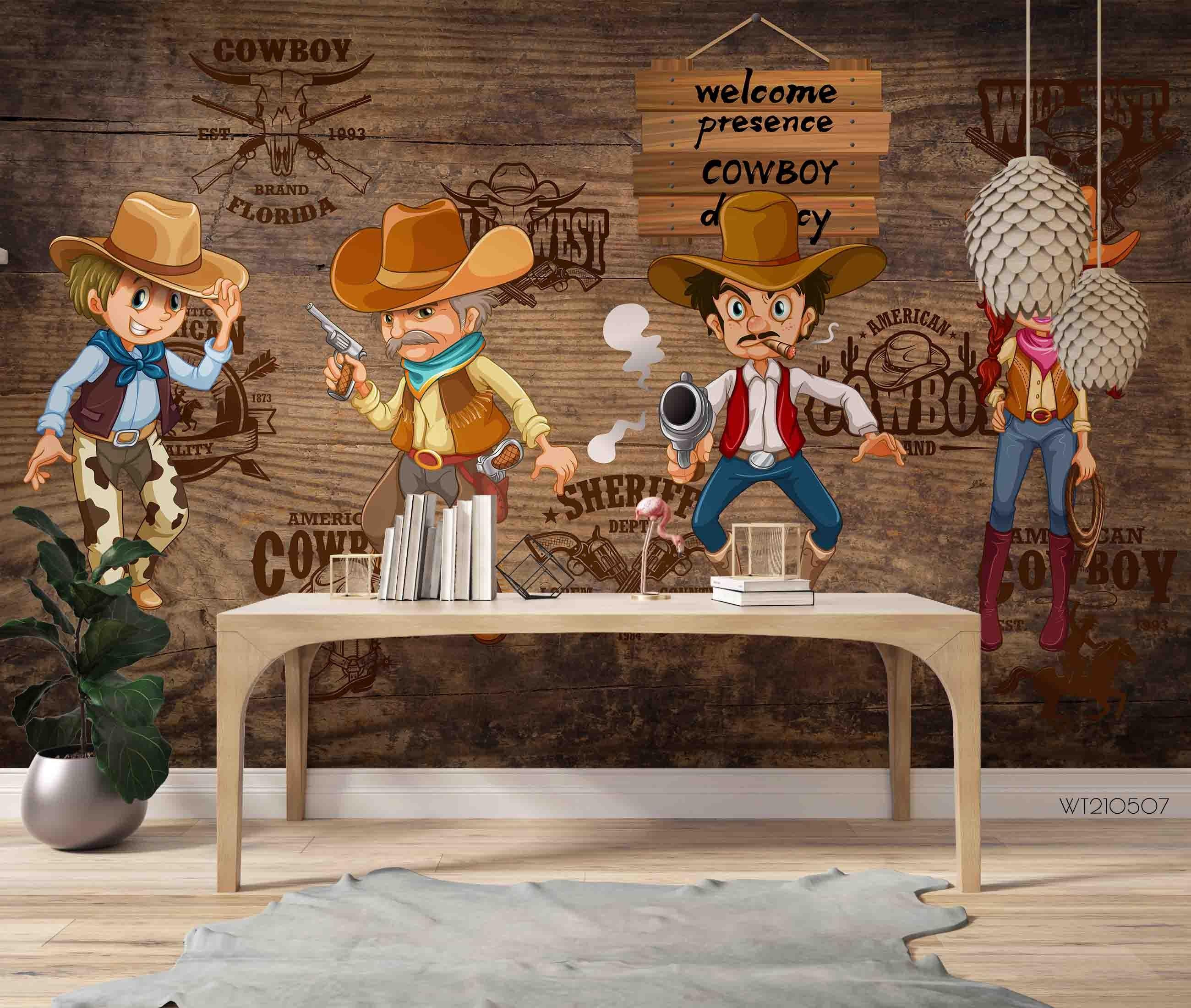 3D Cartoon Western Cowboy Wall Mural Wallpaper LQH 127- Jess Art Decoration