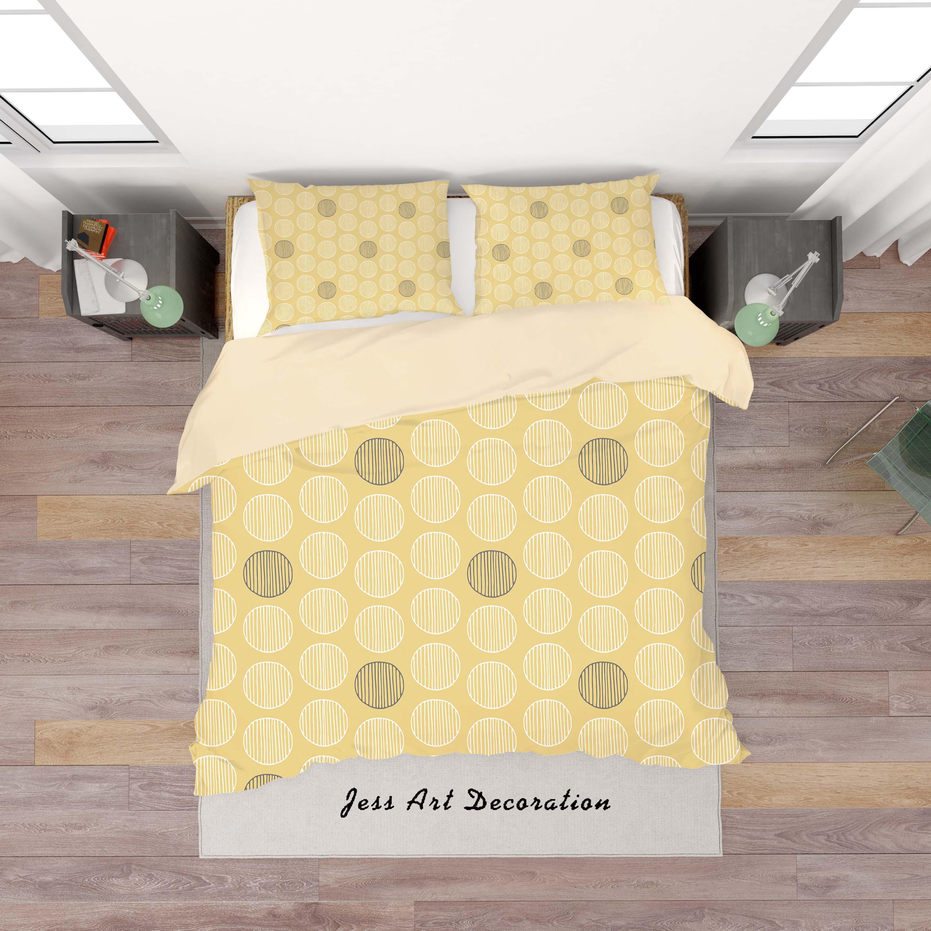 3D Yellow Dot Pattern Circle Stripes Quilt Cover Set Bedding Set Duvet Cover Pillowcases SF29- Jess Art Decoration