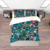 3D Green Cartoon Illustration Art Doodle Quilt Cover Set Bedding Set Duvet Cover Pillowcases 93- Jess Art Decoration