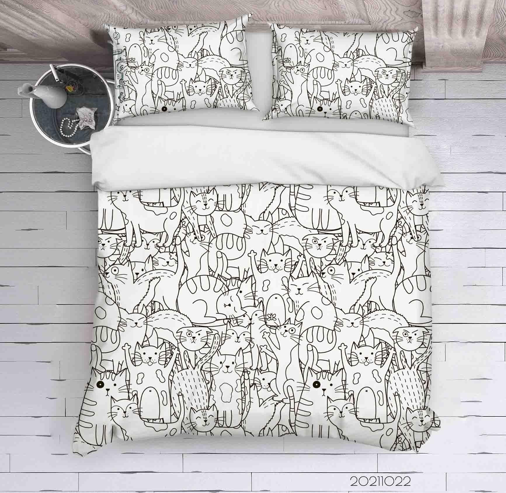 3D Cute Animal Cat Doodle Quilt Cover Set Bedding Set Duvet Cover Pillowcases 15- Jess Art Decoration