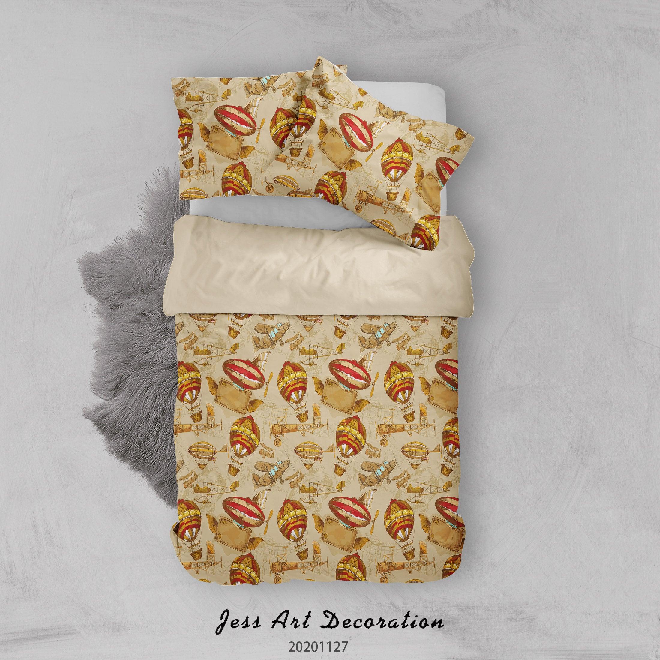 3D Hand Drawn Vintage Hot Air Balloon Airplane Pattern Quilt Cover Set Bedding Set Duvet Cover Pillowcases LXL- Jess Art Decoration