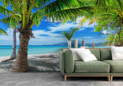 3D Blue Sky Cloud Beach Palm Landscape Wall Mural Wallpaper LQH 606- Jess Art Decoration