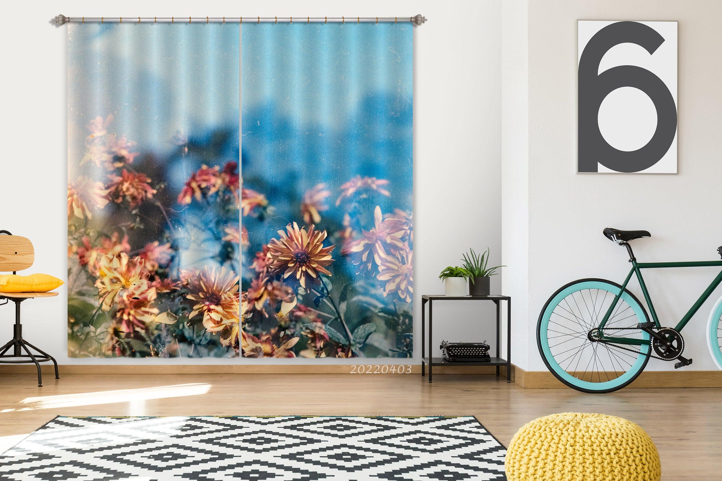 3D Idyllic Beautiful Yellow Flower Curtains and Drapes GD 3417- Jess Art Decoration