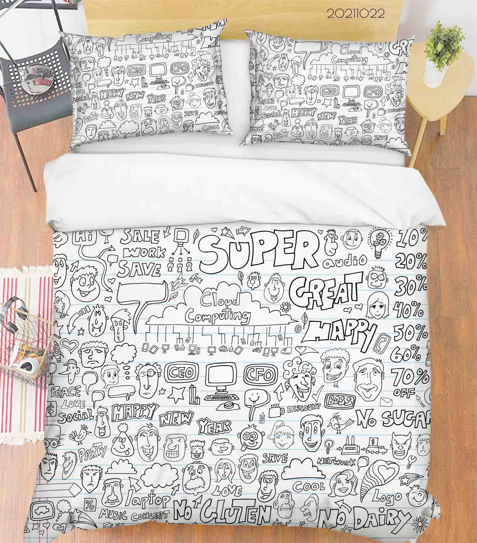 3D Cartoon Pattern Graffiti Quilt Cover Set Bedding Set Duvet Cover Pillowcases 70- Jess Art Decoration