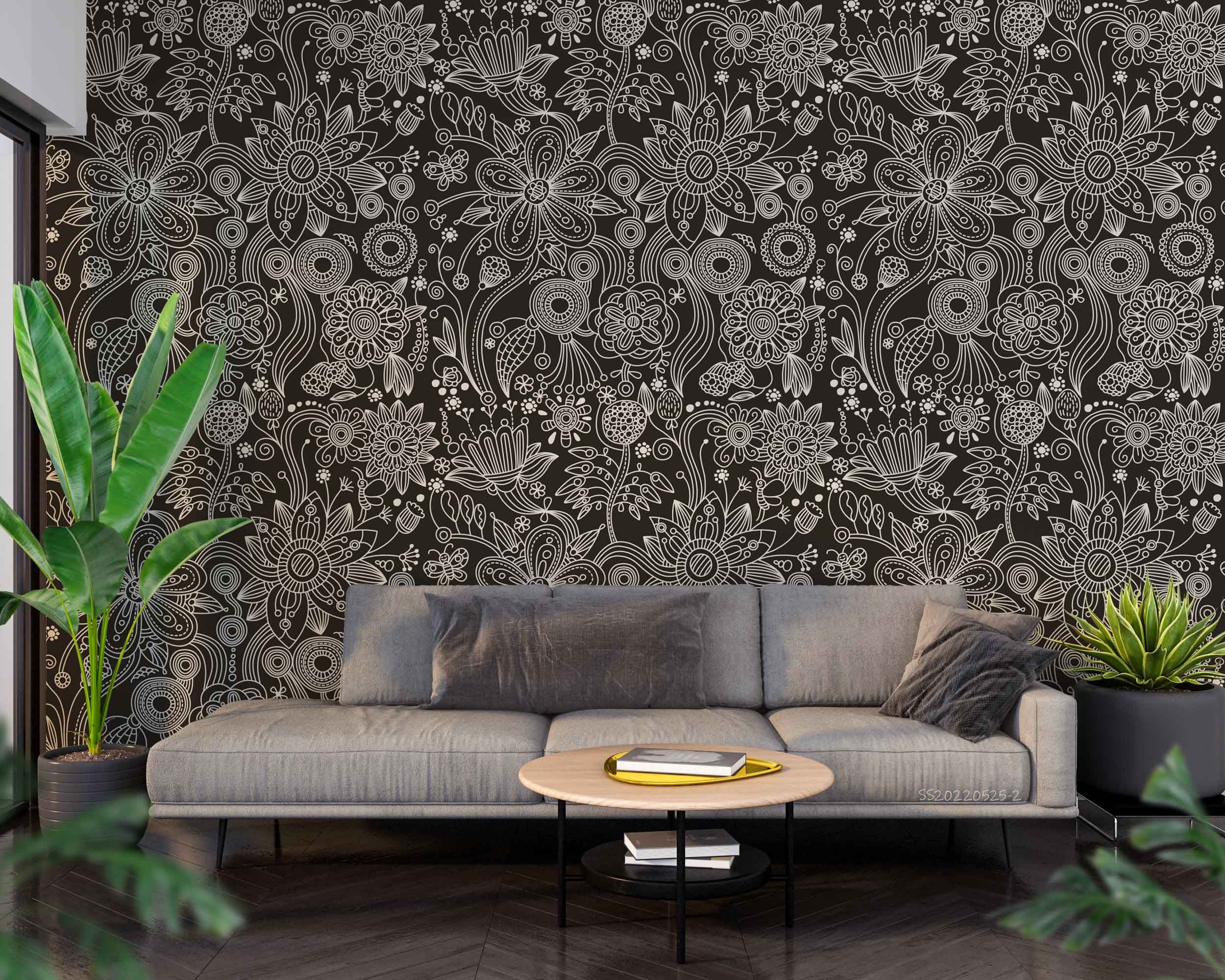 3D Vintage Floral Pattern Black White Wall Mural Wallpaper GD 224- Jess Art Decoration