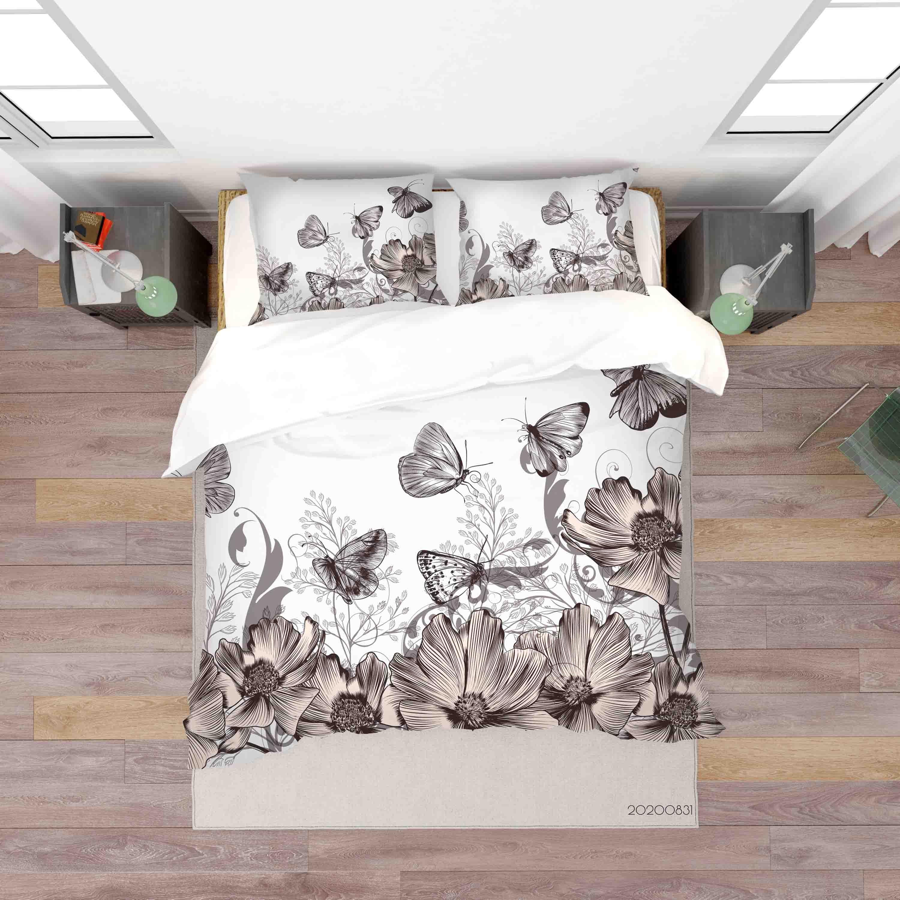 3D Abstract Flowers Butterflies Quilt Cover Set Bedding Set Duvet Cover Pillowcases WJ 3401- Jess Art Decoration