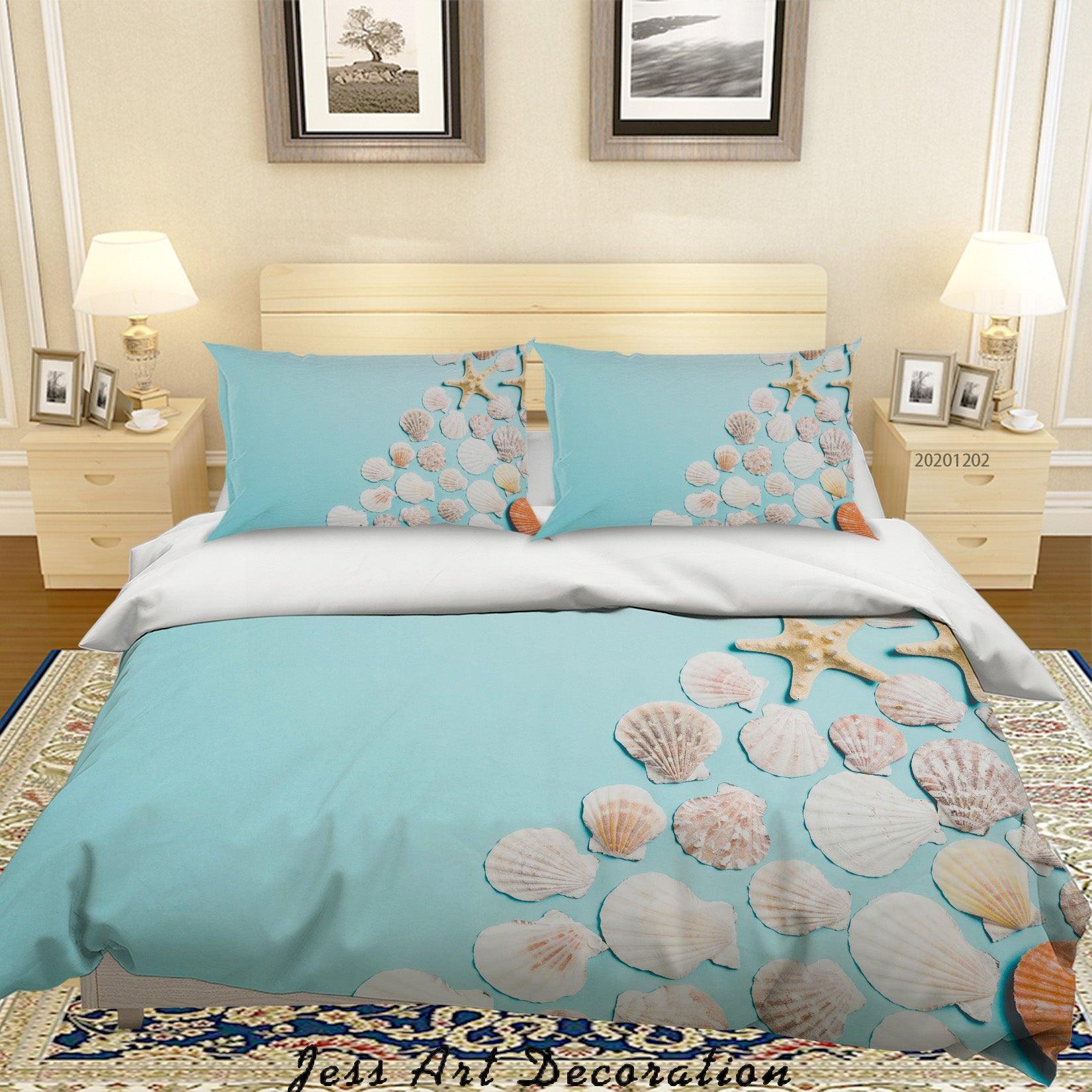 3D Embossed White Shell Conch Starfish Light Blue Quilt Cover Set Bedding Set Duvet Cover Pillowcases LXL- Jess Art Decoration