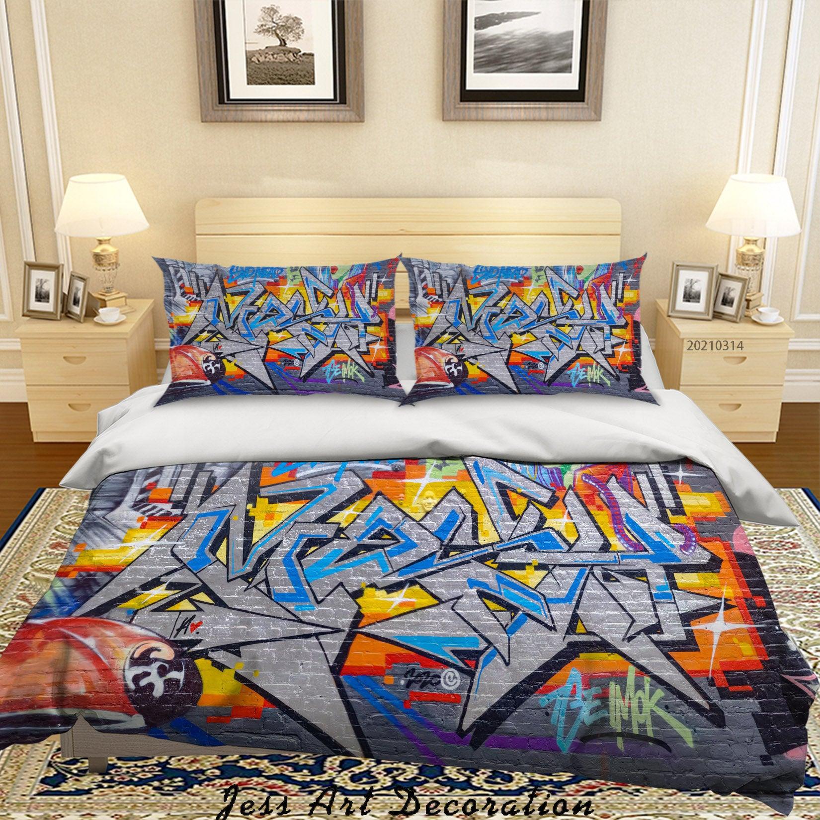 3D Abstract Colored Street Graffiti Quilt Cover Set Bedding Set Duvet Cover Pillowcases 203- Jess Art Decoration