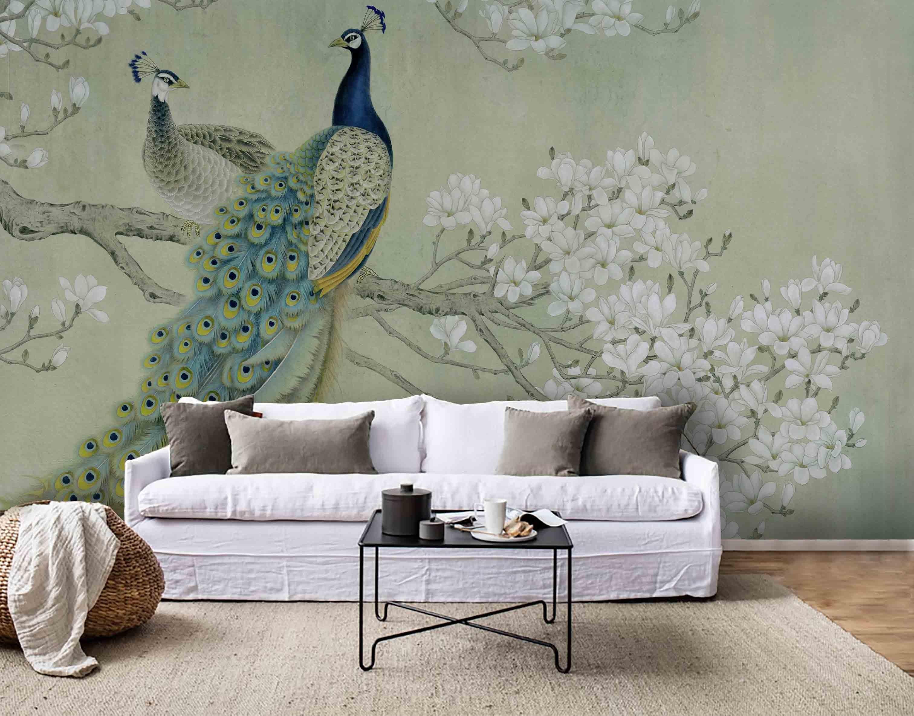 3D Peacock Blossom Branch Wall Mural Wallpaper 225- Jess Art Decoration