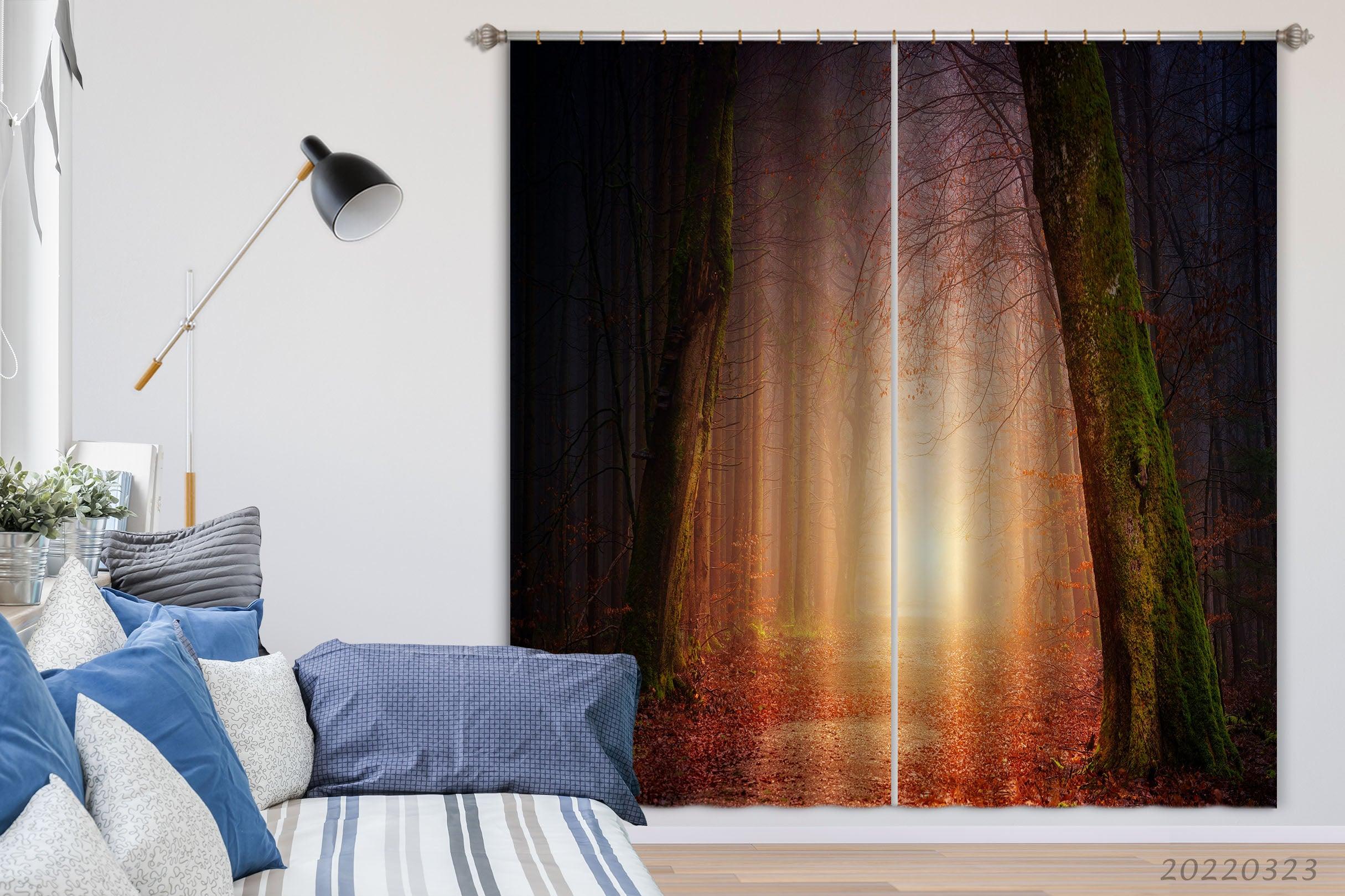 3D Woods Morning Sunrise Scenery Curtains and Drapes GD 2660- Jess Art Decoration