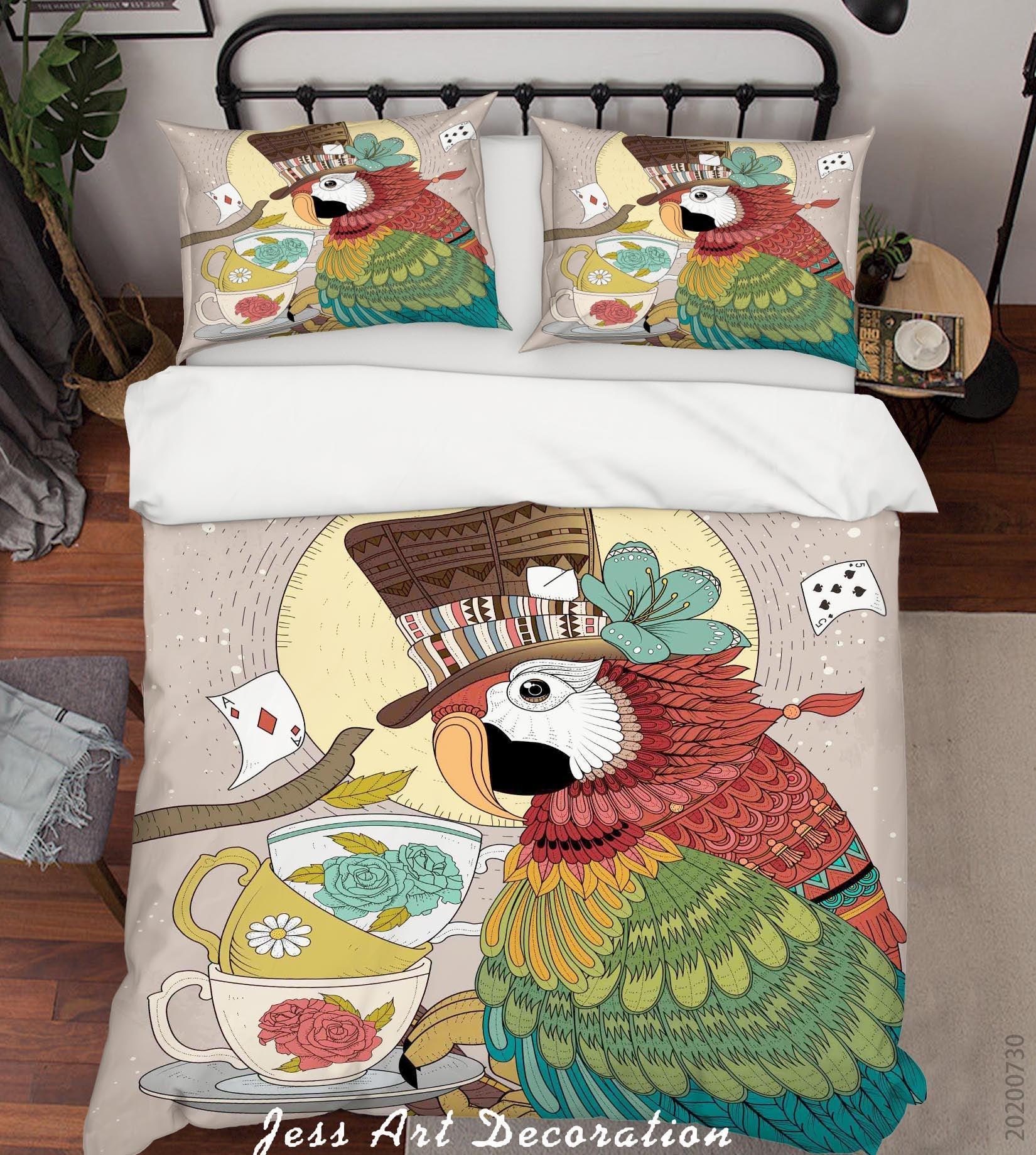 3D Cartoon Parrot Tea Cup Quilt Cover Set Bedding Set Duvet Cover Pillowcases LXL 67- Jess Art Decoration