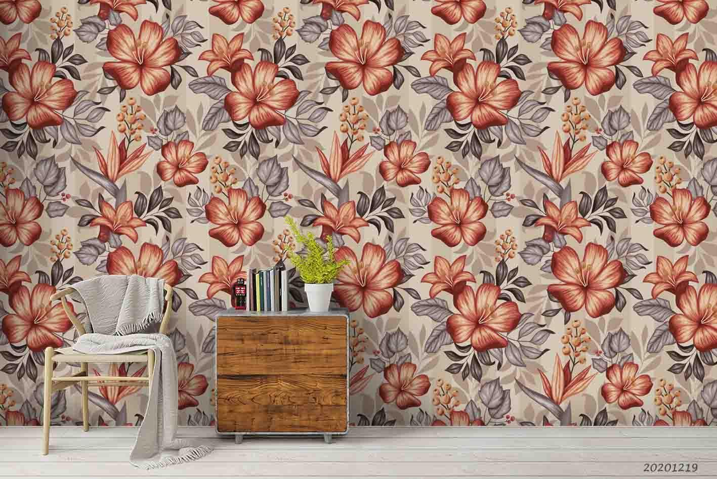3D Hand Drawn Red Floral Wall Mural Wallpaper LQH 99- Jess Art Decoration